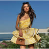 Elegant Single Shoulder Hollow Out Pleated Printed Sleeveless Short Mini Dress