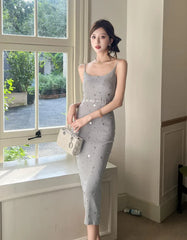 Sequin Elastic Bag Hip Sheath Pencil Long Slim Maxi knitted Sweater Dress