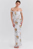 Vintage Print Off-shoulder Sleeveless A-LINE Backless Bodycon Club Maxi Dress