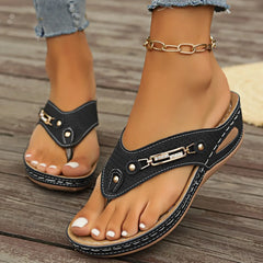 Chic Retro Flip-Flops with Arch Support - Comfortable Slip-On Thong Sandals Faux Cover Slippers