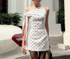 Casual Diagonal Neck Sleeveless Patchwork Polka Dot Spliced Lace Up Mini Dress