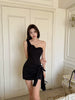 Asymmetrical Bow One-Shoulder Simple Sheath Zipper Bodycon Mini Dresses