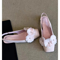 Flower Wrapped Back Trip Sandals Pointed Toe Shallow Mouth One Strap Soft Sole Low Heel
