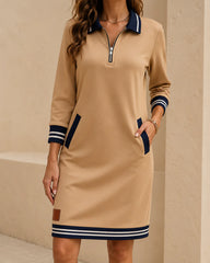 Women's Long Sleeve Cotton Dress With Pockets