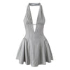 Casual Pleated Ruched Halter Backless Swing Ball Slim Low Waist Mini Dress