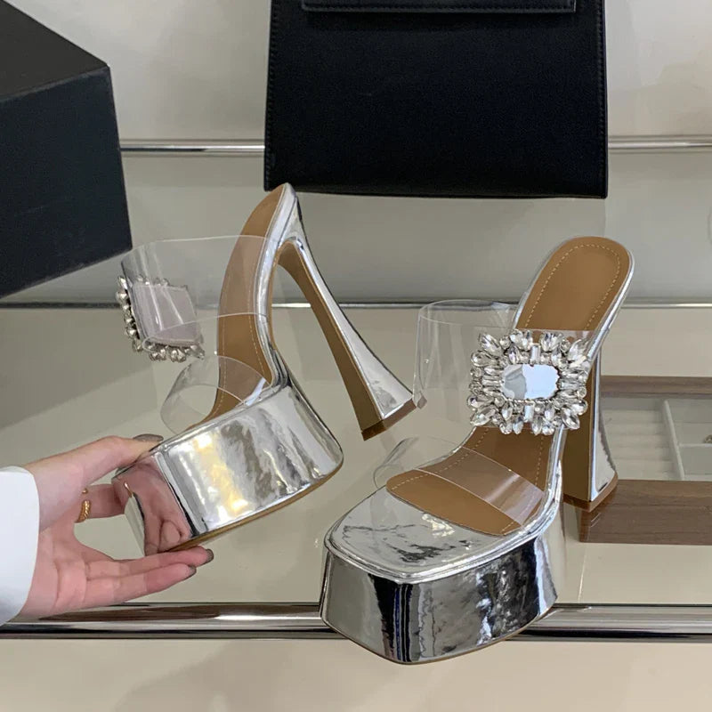Chunky Platform PVC Transparent Slippers High Heel