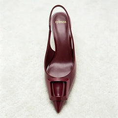 Pointed Toe Patent Leather Pumps Cozy Elastic Strap Slingback Design Stiletto Heel