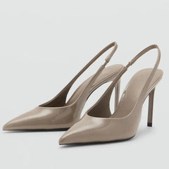 Brown Satin Slingback Pumps Pointed Toe Stiletto High Heel