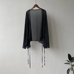 Women’s Cardigan – Sheer Lightweight Fabric – Loose Fit – Long Sleeve Open Front