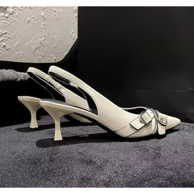 Luxury Brand Designer Sandals Pointed Toe Buckle Strap Metal High Heel