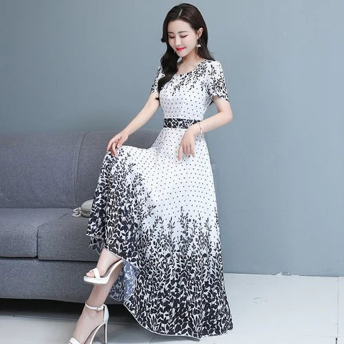 Elegant O-neck Dress Retro Beach Party Dress