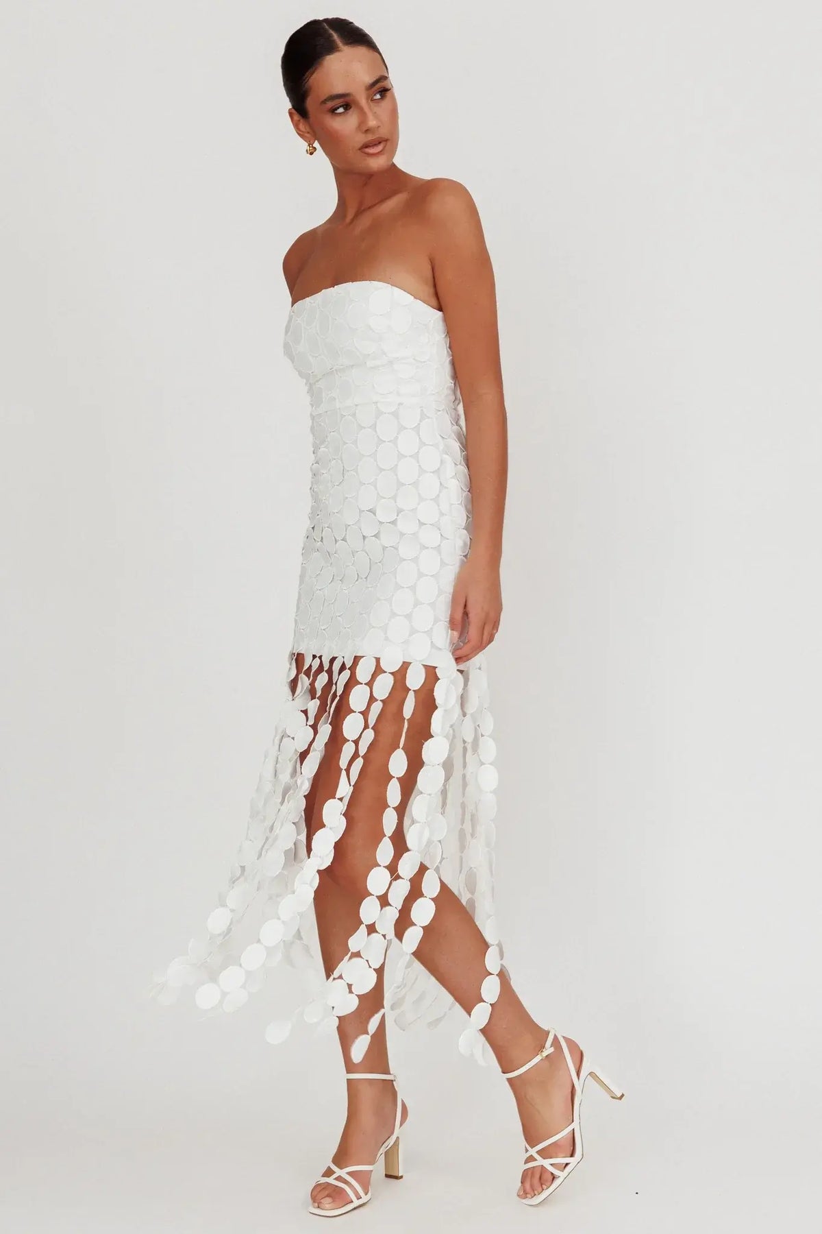 Elio Circle Trim Strapless Mini Dress White