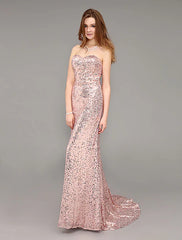 Prom Long Peach Evening Sequined Sweetheart Party Dress
