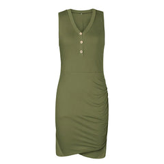 solid v-neck sleeveless short dress