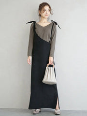 Maxi Dress Straps Neck Casual Lace Up Floor Length Dress