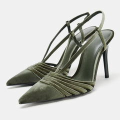 Velvet Effect Body Pumps Pointed Toe Strappy Detail High Heel