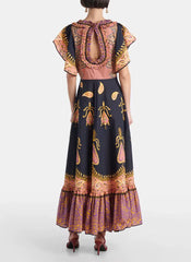 Loose Spliced Lace Up Round Neck Sleeveless Patchwork Printing Dress