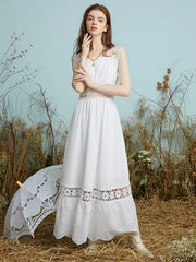 Lace Hollow Stitch Sleeveless Big Swing Maxi Dress