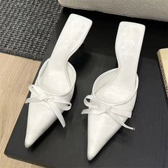Design Silk Butterfly-knot Slippers Pointed Toe Low Heel