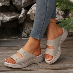 Thick Bottom Slippers Open Toe Solid Colour Casual Shoes