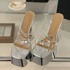 Crystal PVC Transparent Slippers Platform Open Toe Slide Shoes