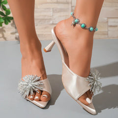Design Slippers for Pointed Toe Open Toe Stiletto Rhinestone Flower Temperament High Heel