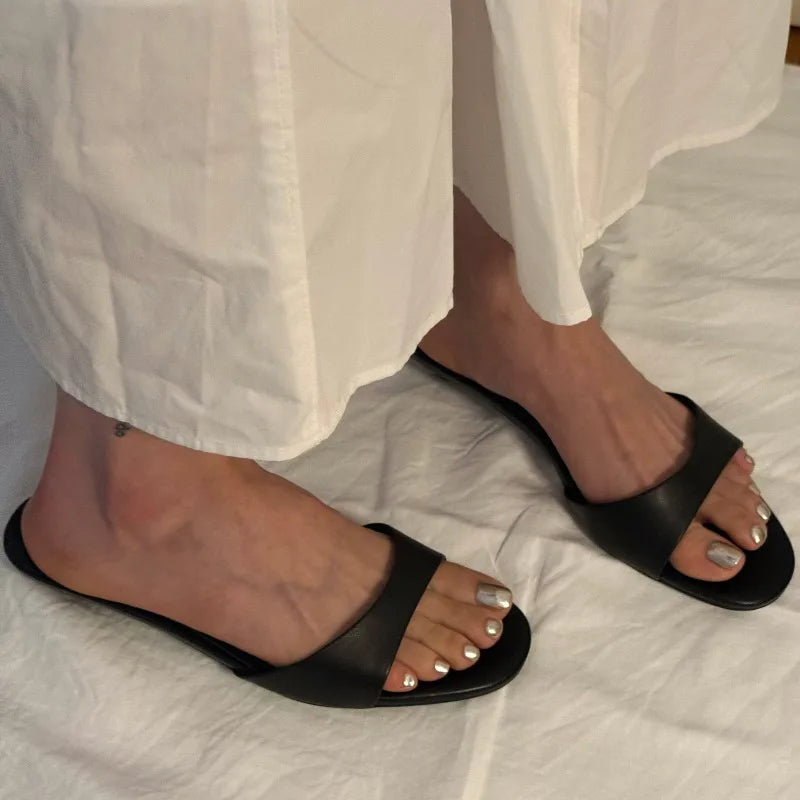 Open Toe Slipper Slip on Elegant Thin Low Heel