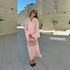 Casual Lace Up V-neck Full Sleeve Top High Waist A-line Long Skirts Two Piece Set