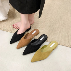 Designer Pointed Toe Elegant Mules Casual Slippers Ladies Low Heel