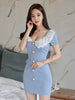 Vintage Elegant Office Sweet Turn-down Collar Slim Mini Vestidos Street Pencil Short Dress