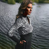 Elegant Print Zebra Striped Zipper Long Sleeve Round Neck Mini Dress