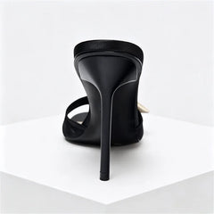 Flower Decoration Satin Mules Slippers Cute Open Toe High Stiletto Heel