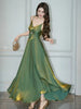 Elegant Satin Spaghetti Strap Vacation Holiday Beach Clothes Sweet Bow Sling A-Line Maxi Long Dress