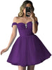 Elegant Sparkly Tulle Homecoming Off Shoulder Teens Puffy Sweetheart A Line Prom Mini Dresses