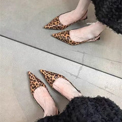 Black Sandals Pointed Toe Elegant Low-heel Shoes