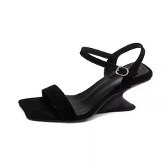Straight Strap Sandals French Retro Temperament Wedge Heel