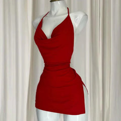 Casual O-Neck Pullover Sleeveless Backless Halter Camisole Bodycon Mini Dress