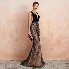 Backless Mermaid Sequins Long Prom Party Dress