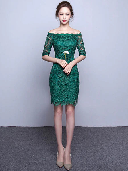 Elegant Lace Cocktail Off The Shoulder Sheath Party Mini Dress