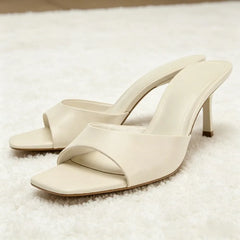 Luxury Wide-Strap Square-Toe Slippers Stiletto Mules Sandals for Ladies High Heel