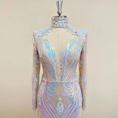 Elegant Sequin Mermaid Evening Long Sleeves Formal Wedding Prom Party Gown