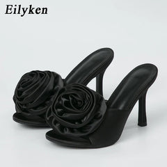 Satin Flowers Slippers Design Mules Slides Shoes