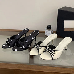 Design Polka Dot Butterfly-kont Open Toe Slippers Elegant Thin High Heel