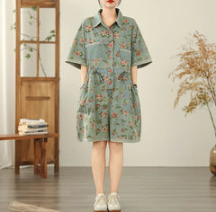 Vintage Print Denim Overalls Loose Plus Size Thin Jumpsuit