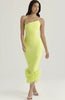 Elegant Strapless Sleeveless Spaghetti Strap Feather Backless Bodycon Midi Dress