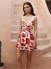 Elegant High Waist Square Neck Robe Hollow Out Backless Patchwork Print Mini Dress