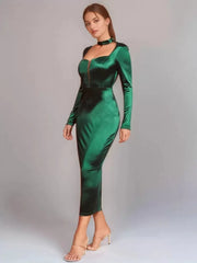 Elegant Embellished Collar Sheer Semi Formal Midi Dress