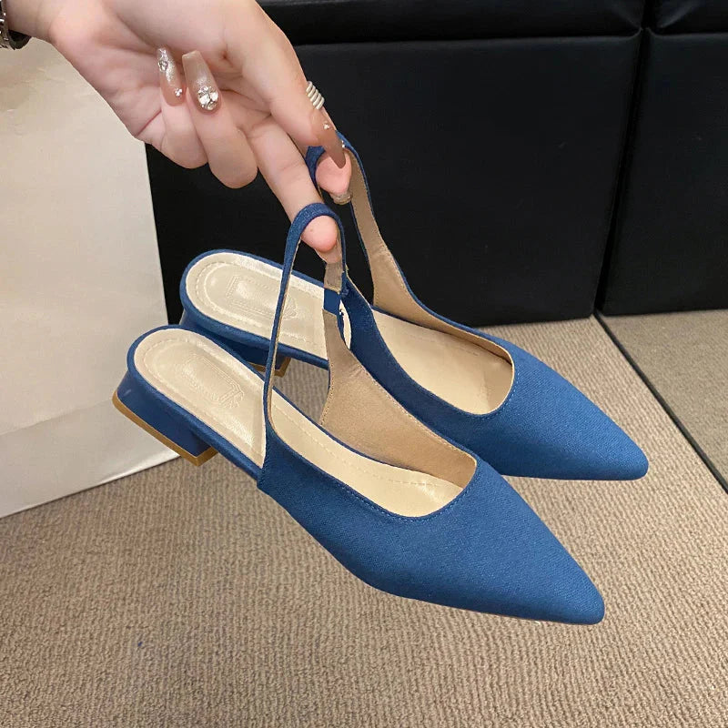 Pointed Retro Solid Color High Heel