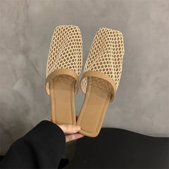 Slippers Mesh Mules Indoor Home Slides Square Toe Female Flats Shoes