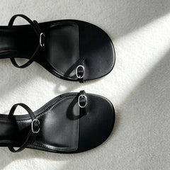 Unique Metal Buckle Detail Mule Sandals Cozy Adjustable Narrow-band Kitten-heel Slide Sandals Elegant Clip Toe Flip Flops